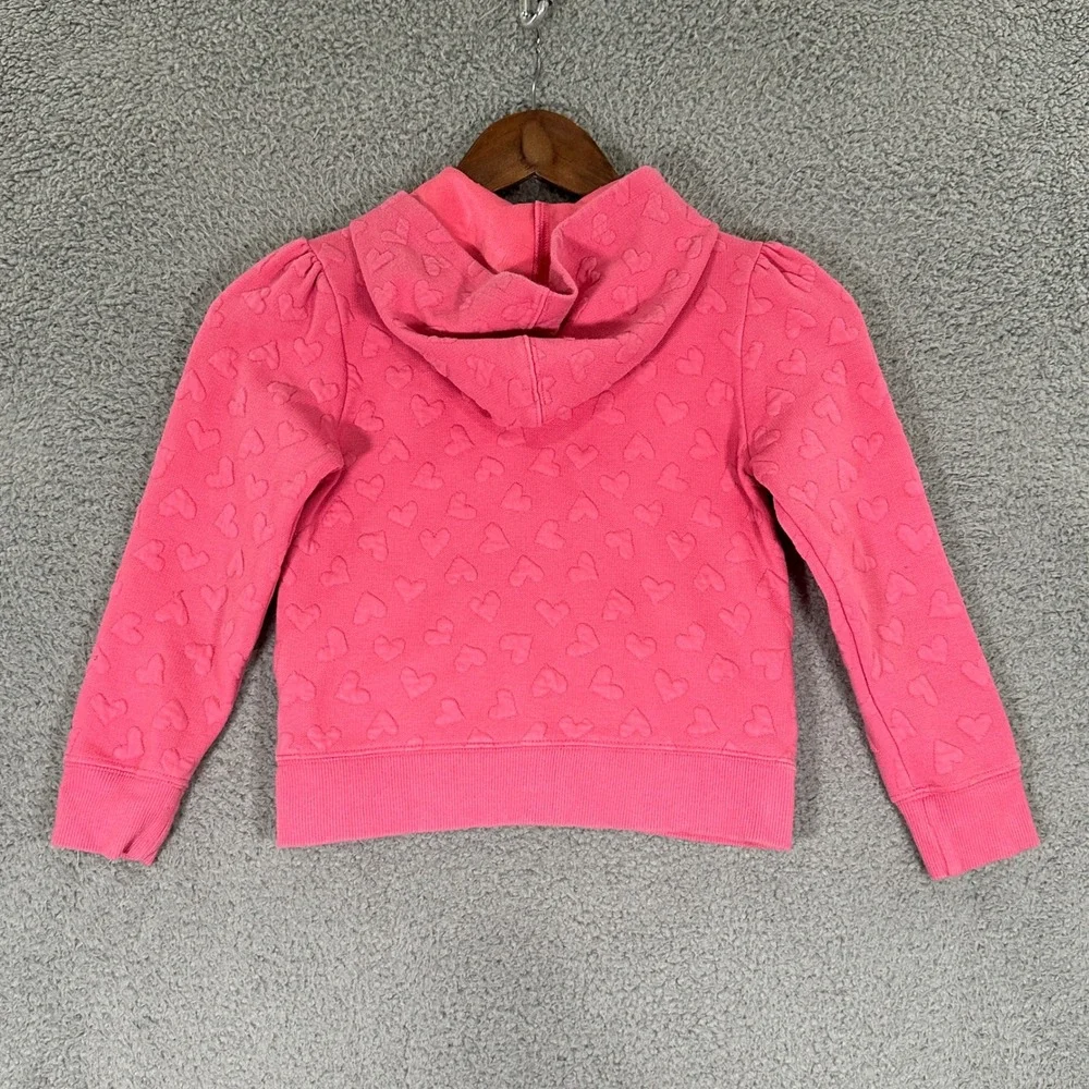Gymboree Hoodie Kids S 5-6 Pink Embossed Heart Full Zip Puff Shoulder Excellent